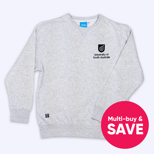 Crew Neck Jumper in White Marle- Traditional Logo