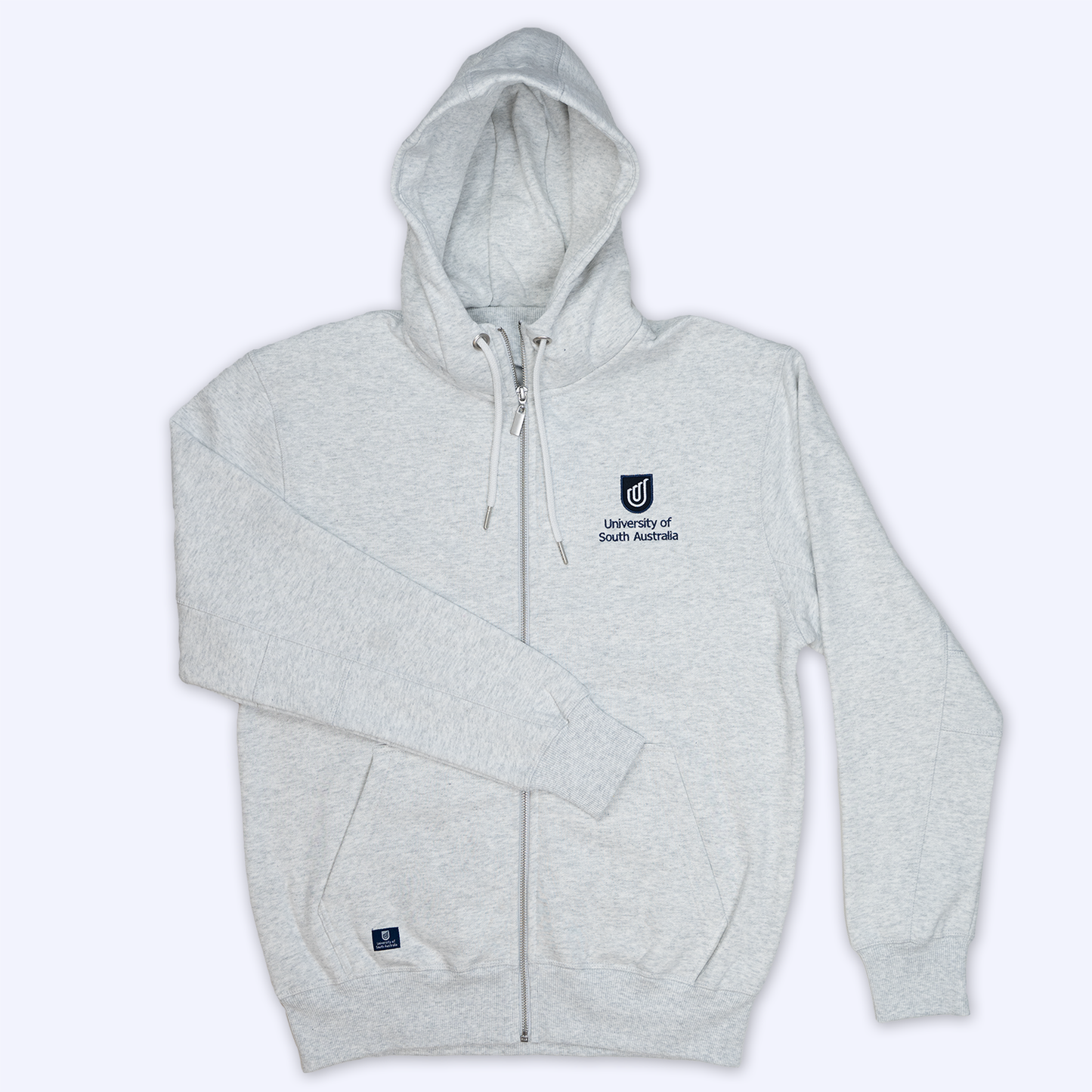 Premium Zip Hoodie in White Marle - Traditional Logo