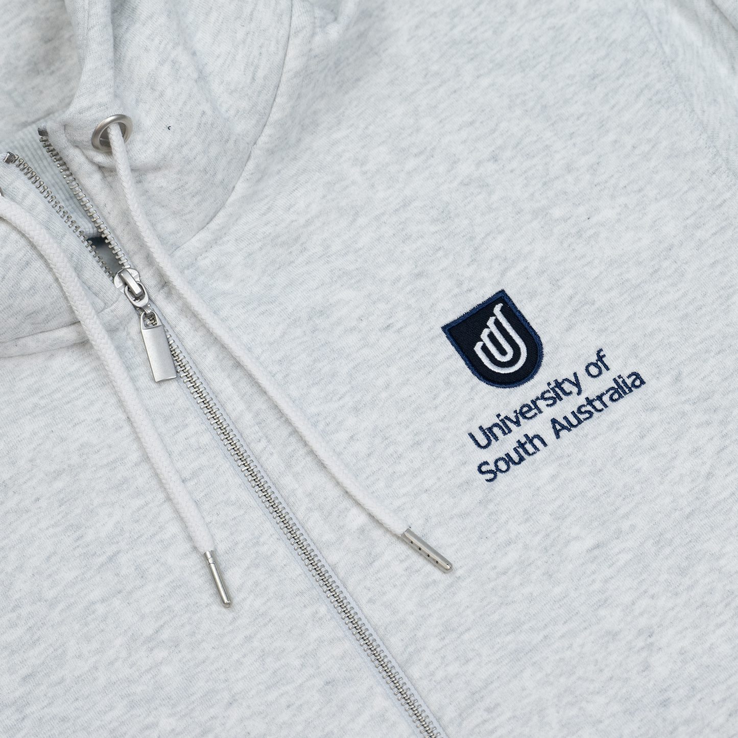 Premium Zip Hoodie in White Marle - Traditional Logo