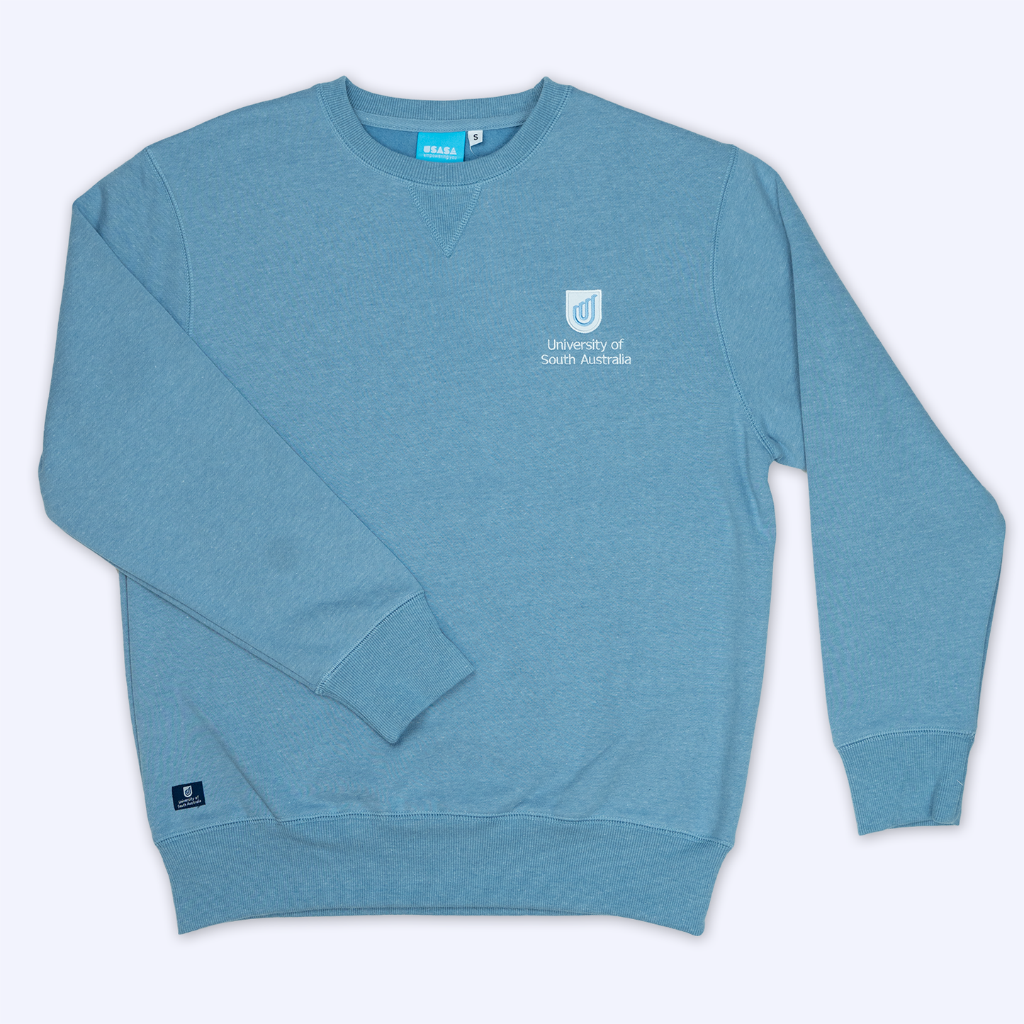 Crew Neck Jumper in Sky Blue- Traditional Logo