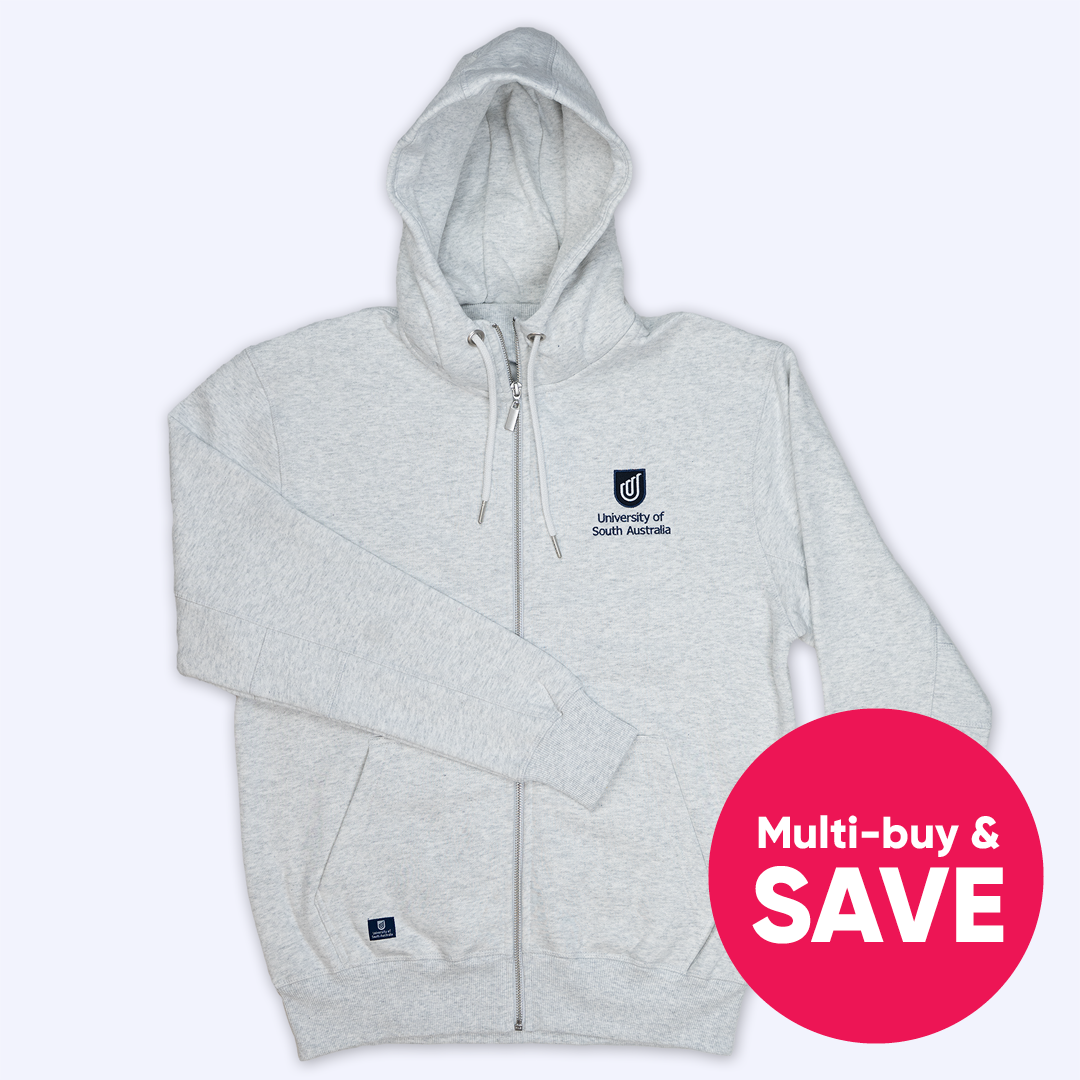 Premium Zip Hoodie in White Marle - Traditional Logo