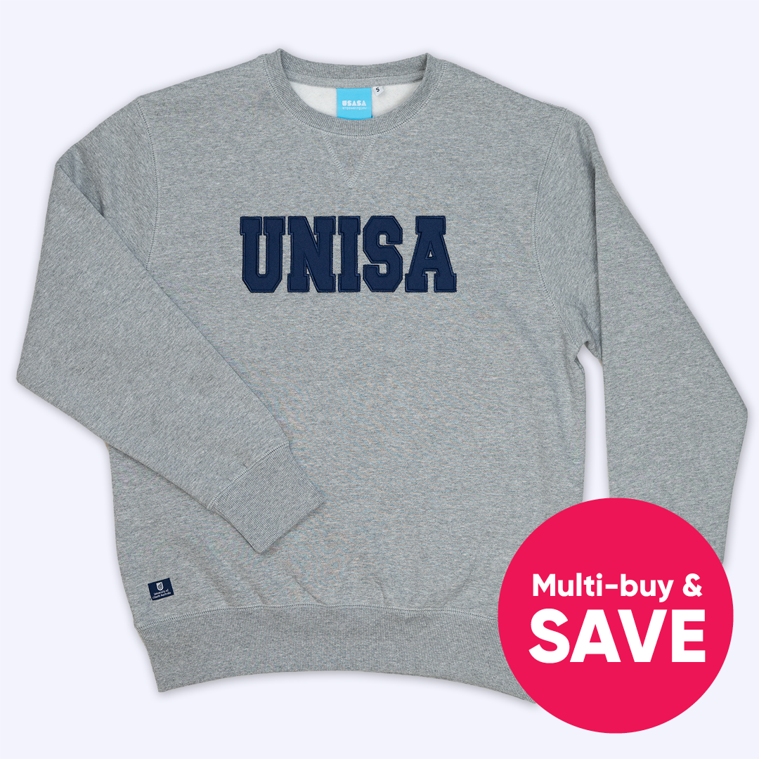 Crew Neck Jumper in Grey Marle- UNISA Block logo