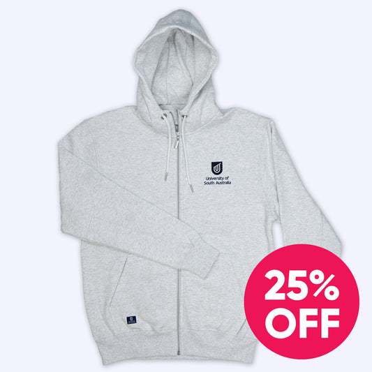 Premium Zip Hoodie in White Marle - Traditional Logo