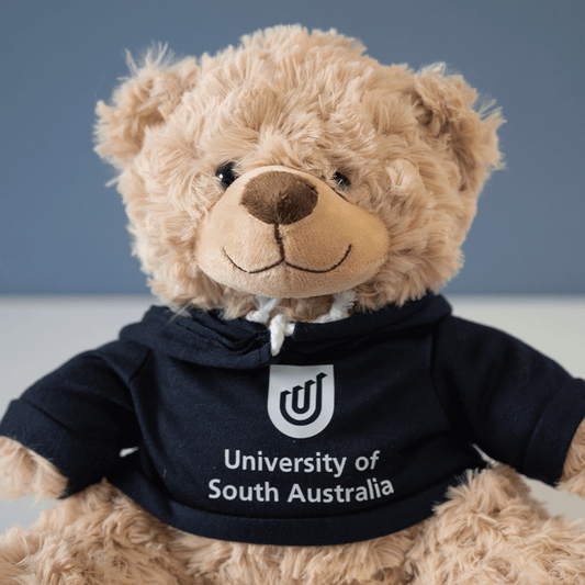 Teddy Bear with Navy UniSA hoodie