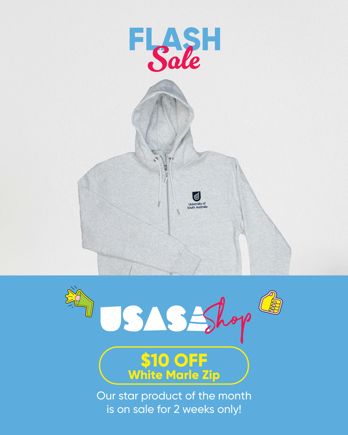 Premium Zip Hoodie in White Marle - Traditional Logo