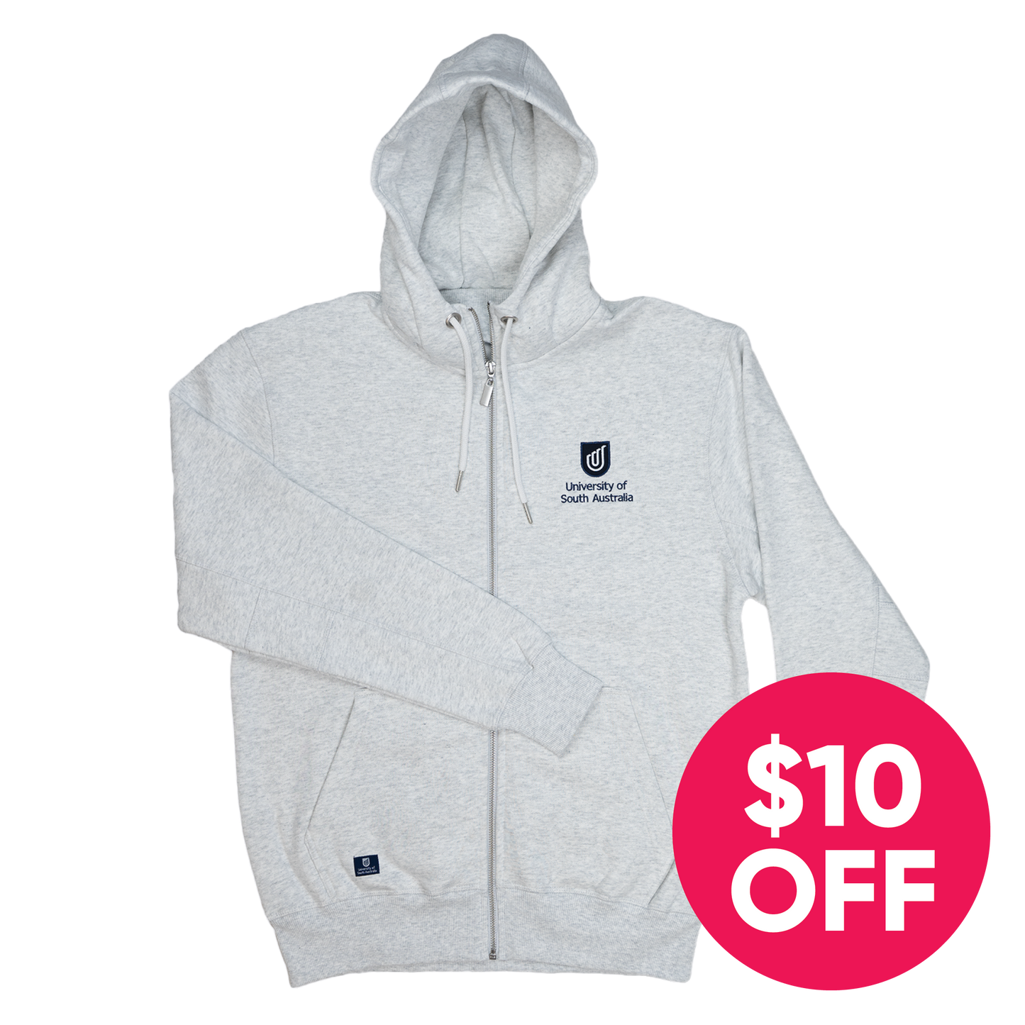 Premium Zip Hoodie in White Marle - Traditional Logo